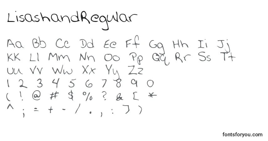 Czcionka LisashandRegular – alfabet, cyfry, specjalne znaki