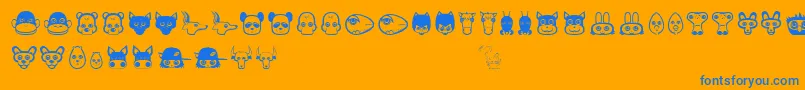 Plasticpets-Schriftart – Blaue Schriften auf orangefarbenem Hintergrund