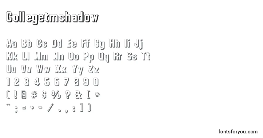 Czcionka Collegetmshadow – alfabet, cyfry, specjalne znaki