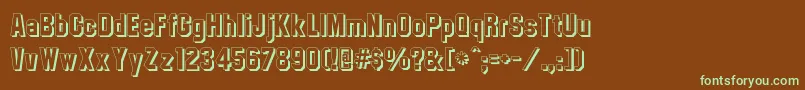 フォントCollegetmshadow – 緑色の文字が茶色の背景にあります。