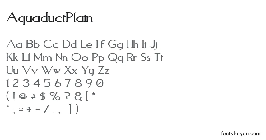 Czcionka AquaductPlain – alfabet, cyfry, specjalne znaki