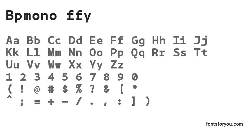 Schriftart Bpmono ffy – Alphabet, Zahlen, spezielle Symbole