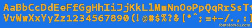 フォントBpmono ffy – オレンジ色の文字が青い背景にあります。