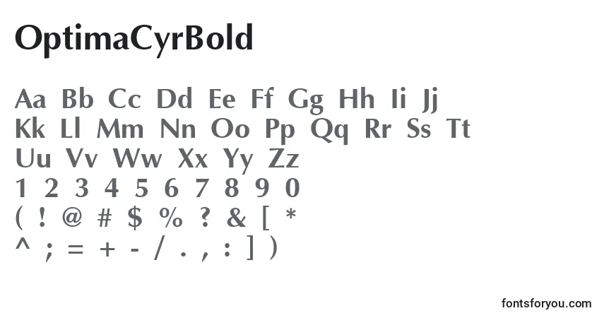 A fonte OptimaCyrBold – alfabeto, números, caracteres especiais