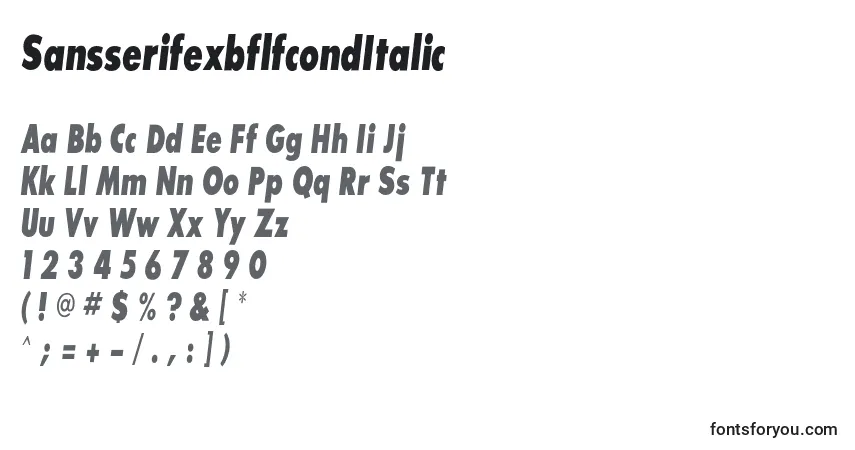 Czcionka SansserifexbflfcondItalic – alfabet, cyfry, specjalne znaki