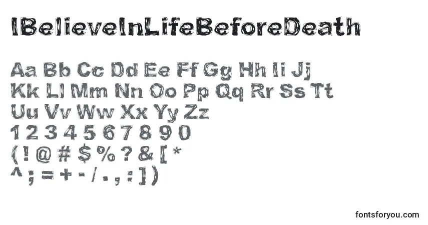 IBelieveInLifeBeforeDeathフォント–アルファベット、数字、特殊文字