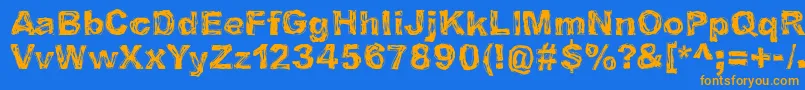 フォントIBelieveInLifeBeforeDeath – オレンジ色の文字が青い背景にあります。