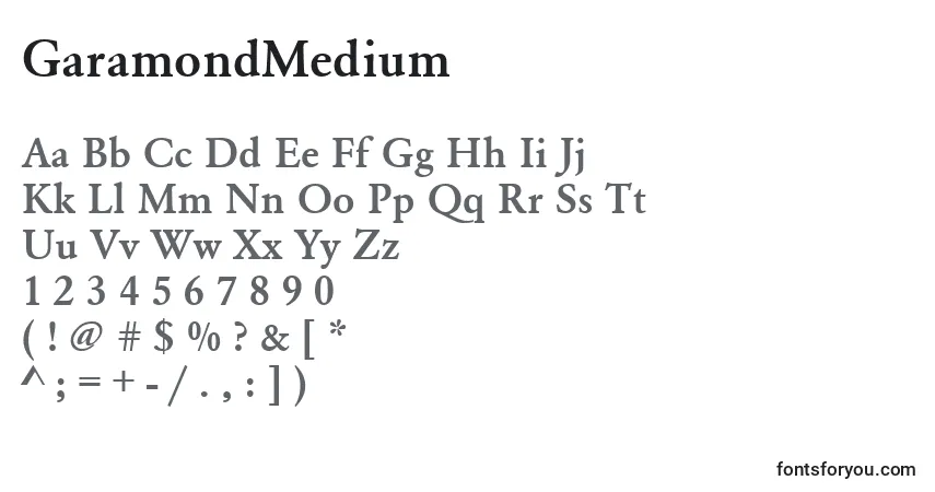 Czcionka GaramondMedium – alfabet, cyfry, specjalne znaki