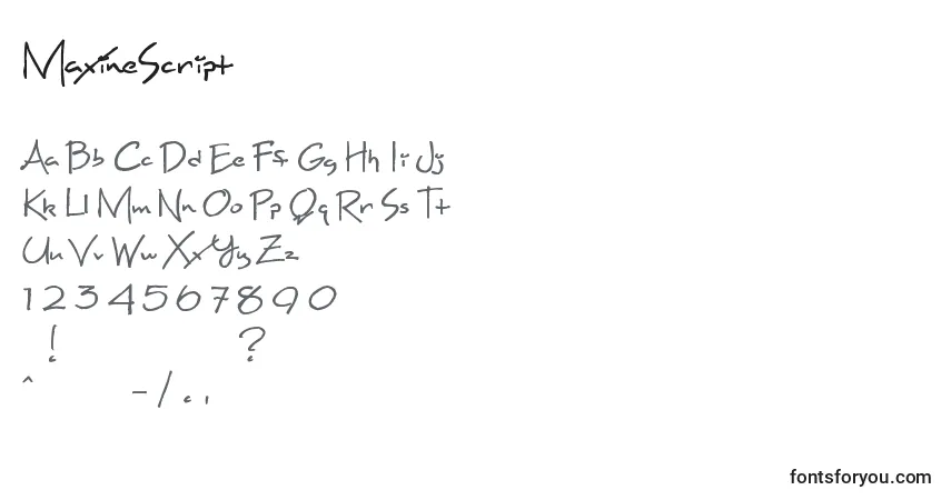 Czcionka MaxineScript – alfabet, cyfry, specjalne znaki