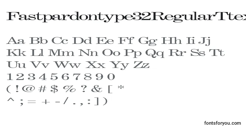 A fonte Fastpardontype32RegularTtext – alfabeto, números, caracteres especiais