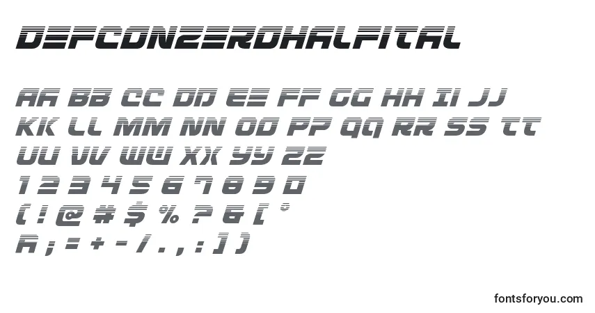 Defconzerohalfital Font – alphabet, numbers, special characters