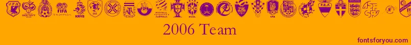 2006Team-Schriftart – Violette Schriften auf orangefarbenem Hintergrund