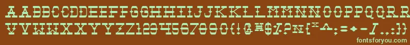 フォントTombv2e – 緑色の文字が茶色の背景にあります。