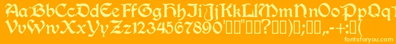 Weitere Informationen zur Innkeeper-Schriftart Innkeeper-Schriftart – Gelbe Schriften auf orangefarbenem Hintergrund