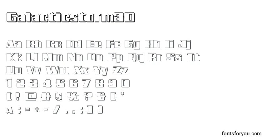 Czcionka Galacticstorm3D – alfabet, cyfry, specjalne znaki