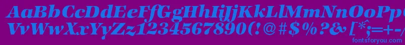 フォントZabriskieinternationalHeavyItalic – 紫色の背景に青い文字