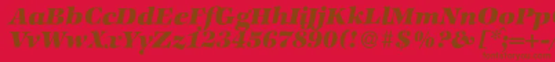 フォントZabriskieinternationalHeavyItalic – 赤い背景に茶色の文字