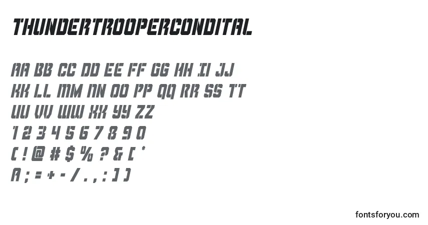 Schriftart Thundertroopercondital – Alphabet, Zahlen, spezielle Symbole