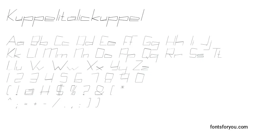 Czcionka Kuppelitalickuppel – alfabet, cyfry, specjalne znaki