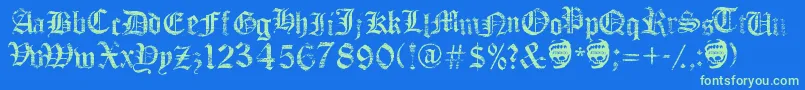 フォントFaithCollapsing – 青い背景に緑のフォント