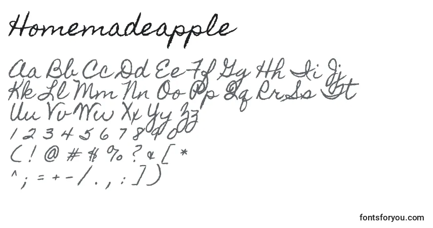 Czcionka Homemadeapple – alfabet, cyfry, specjalne znaki