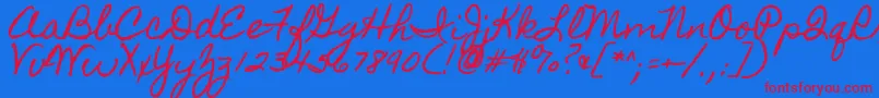 Homemadeapple-Schriftart – Rote Schriften auf blauem Hintergrund