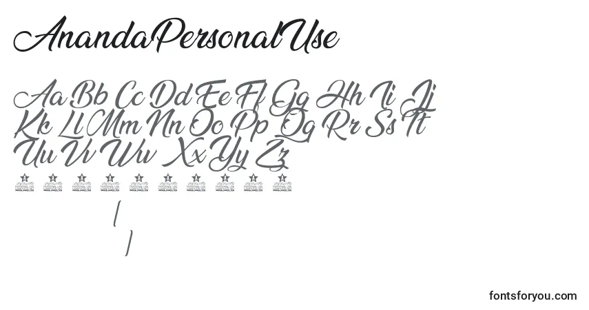 Schriftart AnandaPersonalUse – Alphabet, Zahlen, spezielle Symbole
