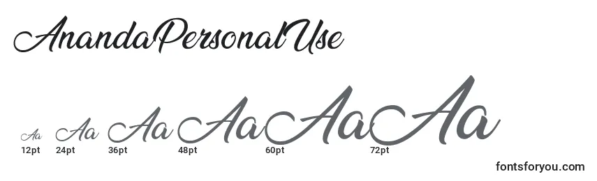 AnandaPersonalUse Font Sizes
