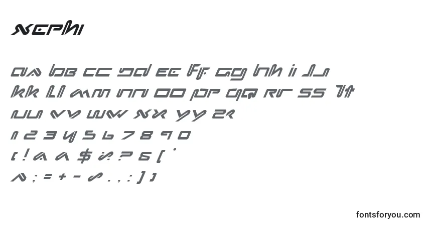 A fonte Xephi – alfabeto, números, caracteres especiais