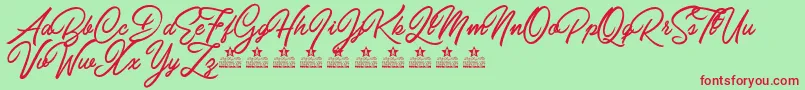 CarolinaMountainsPersonalUse-fontti – punaiset fontit vihreällä taustalla