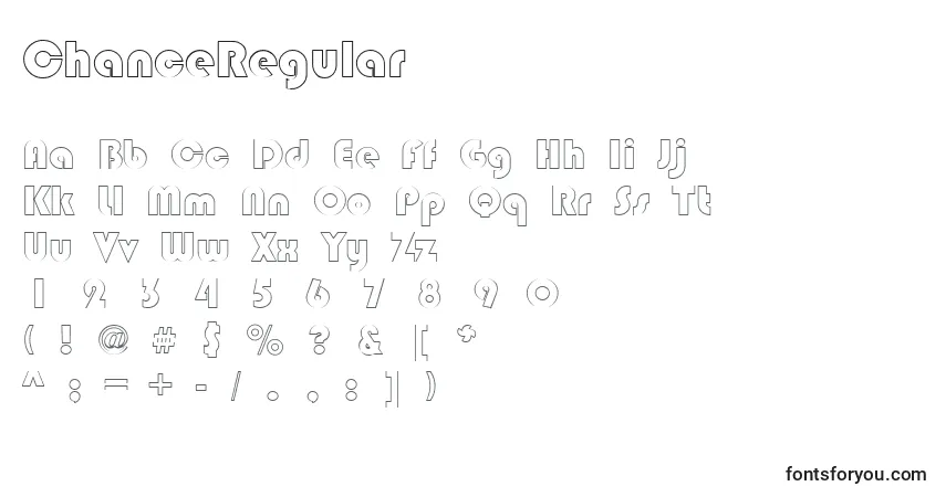 Czcionka ChanceRegular – alfabet, cyfry, specjalne znaki