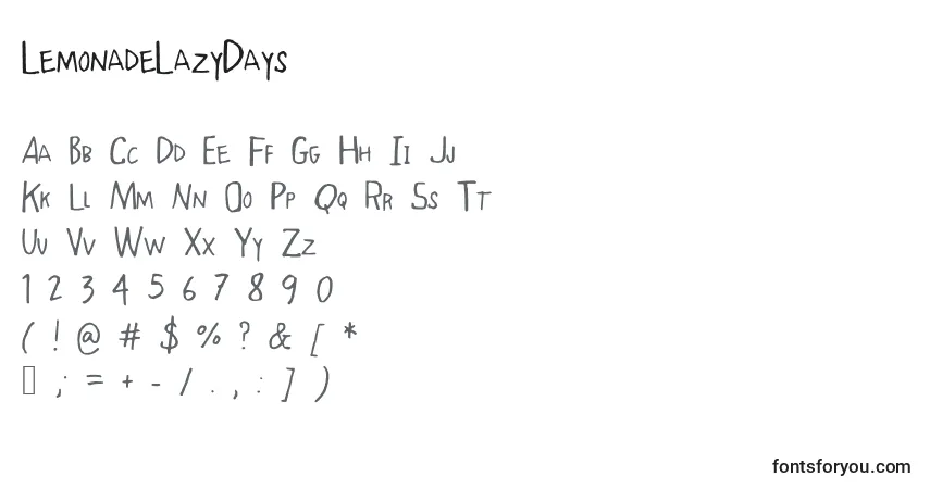 Czcionka LemonadeLazyDays – alfabet, cyfry, specjalne znaki