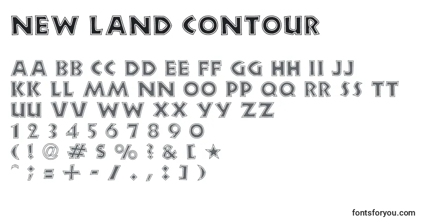 A fonte New Land Contour – alfabeto, números, caracteres especiais