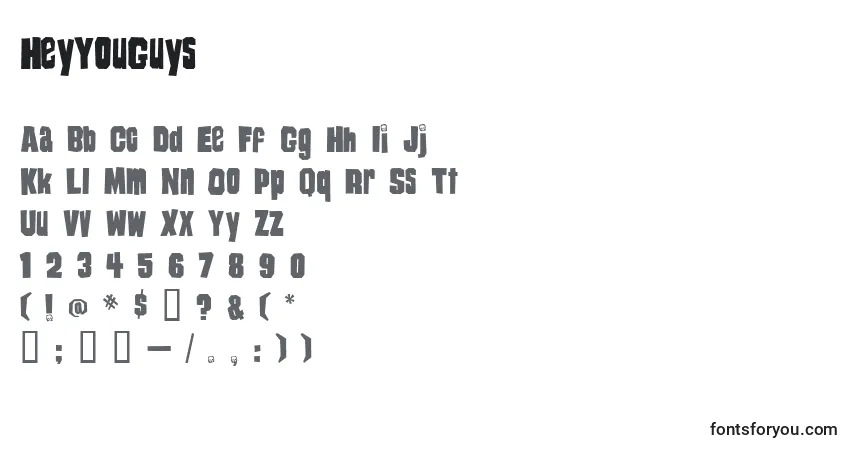 A fonte HeyYouGuys – alfabeto, números, caracteres especiais