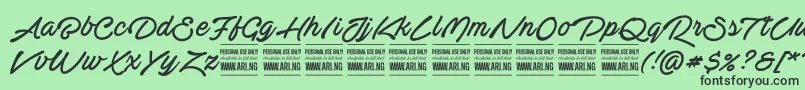 ActoniahandPersonal Font – Black Fonts on Green Background