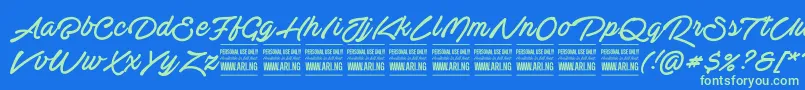 ActoniahandPersonal Font – Green Fonts on Blue Background