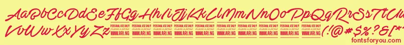 ActoniahandPersonal Font – Red Fonts on Yellow Background