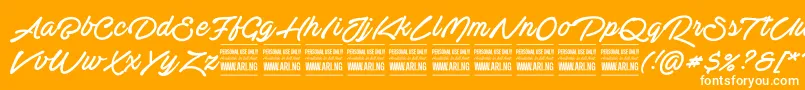 ActoniahandPersonal-Schriftart – Weiße Schriften auf orangefarbenem Hintergrund