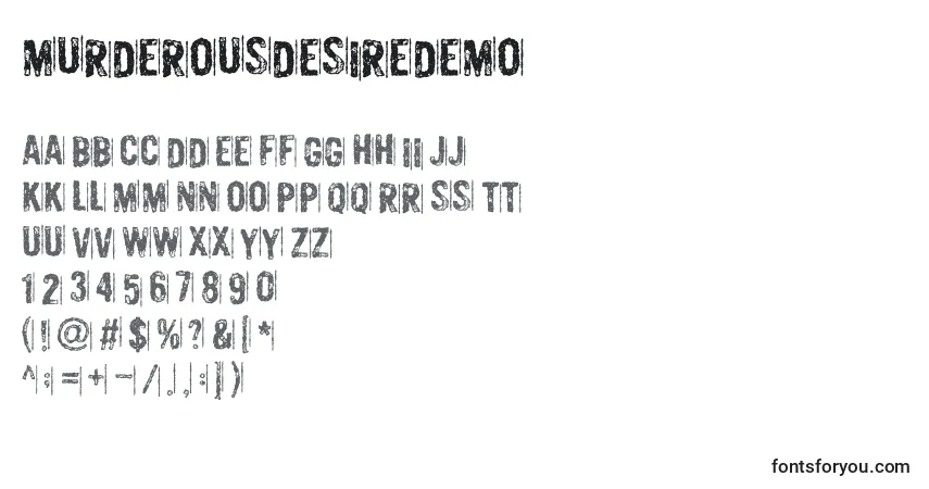 Шрифт MurderousDesireDemo – алфавит, цифры, специальные символы