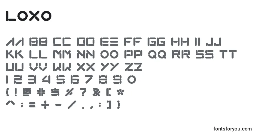 Loxo-fontti – aakkoset, numerot, erikoismerkit