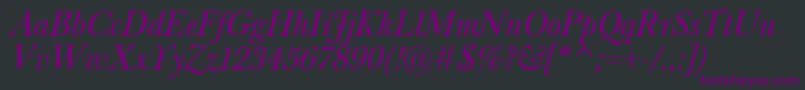 Czcionka BaskervilleClassicoItalic – fioletowe czcionki na czarnym tle