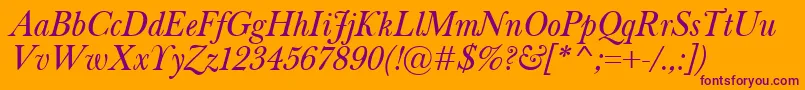 BaskervilleClassicoItalic-Schriftart – Violette Schriften auf orangefarbenem Hintergrund