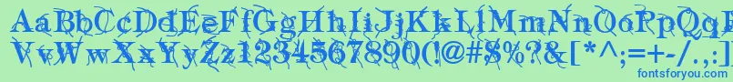 Czcionka TypographyTiesBold – niebieskie czcionki na zielonym tle