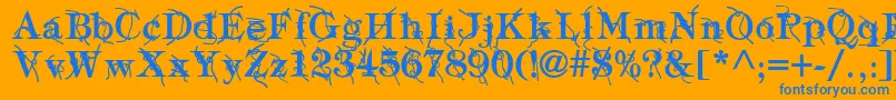 TypographyTiesBold-Schriftart – Blaue Schriften auf orangefarbenem Hintergrund