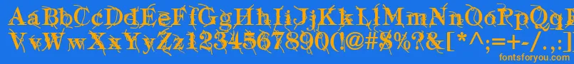 フォントTypographyTiesBold – オレンジ色の文字が青い背景にあります。