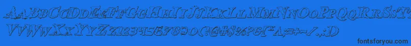Fonte BloodCrowShadowItalic – fontes pretas em um fundo azul