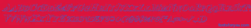 BloodCrowShadowItalic-Schriftart – Blaue Schriften auf rotem Hintergrund