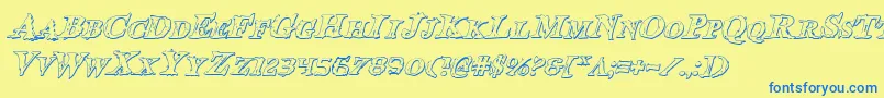 フォントBloodCrowShadowItalic – 青い文字が黄色の背景にあります。