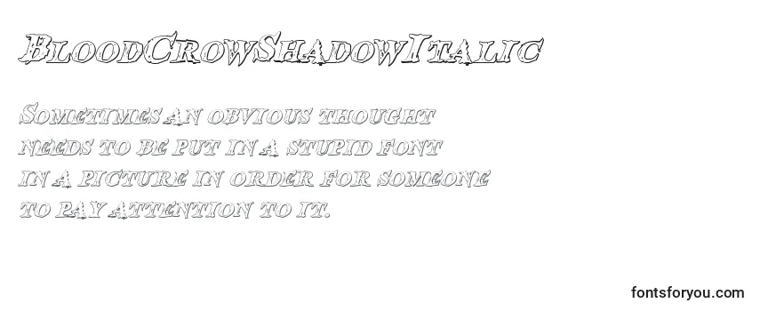 BloodCrowShadowItalic -fontin tarkastelu