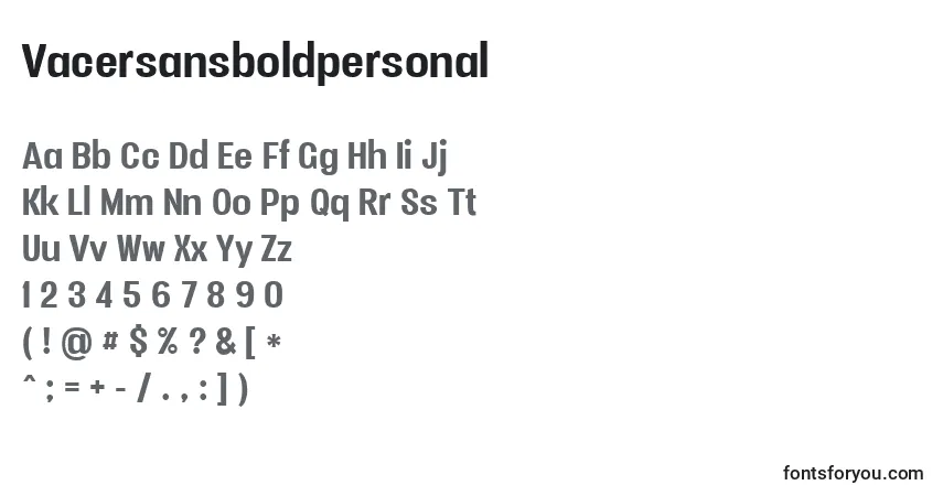 Czcionka Vacersansboldpersonal – alfabet, cyfry, specjalne znaki